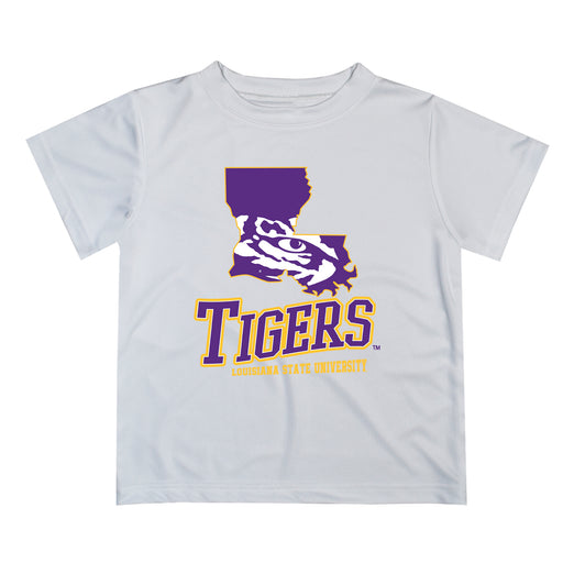 LSU Tigers Vive La Fete State Map White Short Sleeve Tee Shirt