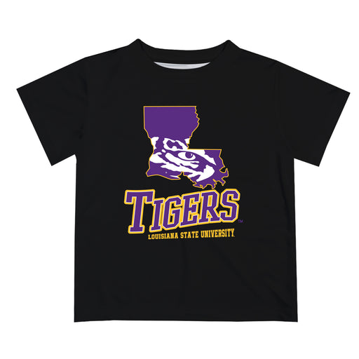 LSU Tigers Vive La Fete State Map Black Short Sleeve Tee Shirt