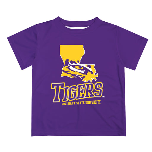 LSU Tigers Vive La Fete State Map Purple Short Sleeve Tee Shirt