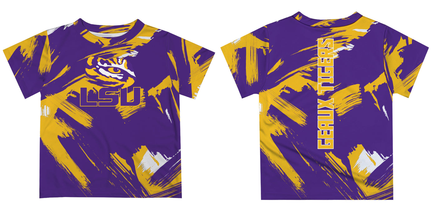 LSU Tigers Vive La Fete Boys Game Day Purple Short Sleeve Tee Paint Brush V2 - Vive La Fête - Online Apparel Store