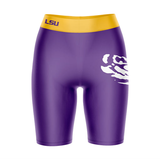 LSU Tigers Vive La Fete Game Day Logo on Thigh and Waistband Purple and Gold Women Bike Short 9 Inseam