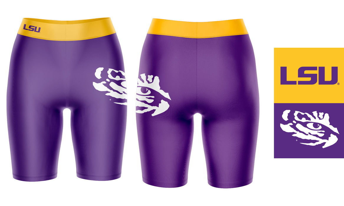 LSU Tigers Vive La Fete Game Day Logo on Thigh and Waistband Purple and Gold Women Bike Short 9 Inseam - Vive La Fête - Online Apparel Store