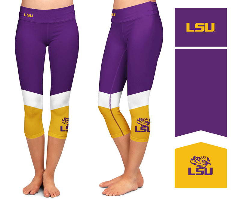LSU Tigers Vive La Fete Game Day Collegiate Leg Color Block Women Purple Gold Capri Leggings - Vive La Fête - Online Apparel Store