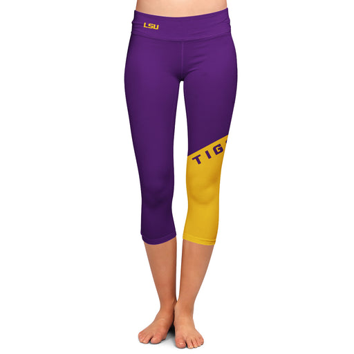 LSU Tigers Vive La Fete Game Day Collegiate Leg Color Block Women Purple Gold Capri Leggings