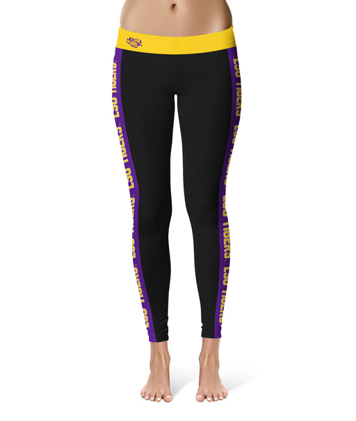 Louisiana State Tigers Vive La Fete Game Day Collegiate Purple Stripes Women Black Yoga Leggings 2 Waist Tights