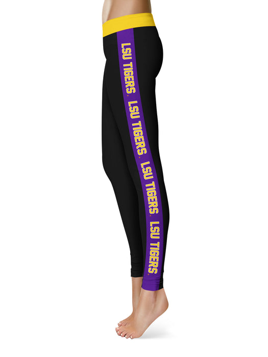 Louisiana State Tigers Vive La Fete Game Day Collegiate Purple Stripes Women Black Yoga Leggings 2 Waist Tights - Vive La Fête - Online Apparel Store