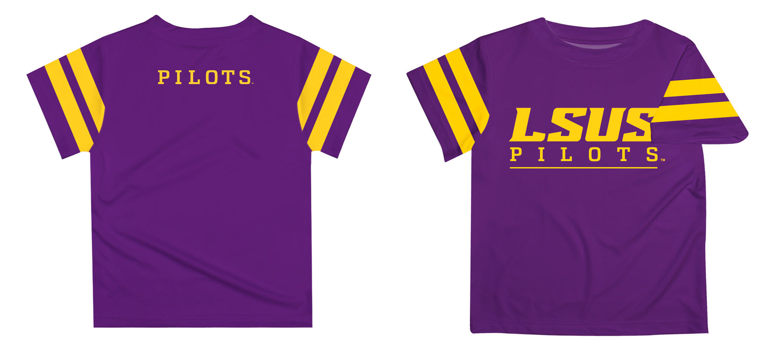 LSU Shreveport LSUS Pilots Vive La Fete Boys Game Day Purple Short Sleeve Tee with Stripes on Sleeves - Vive La Fête - Online Apparel Store