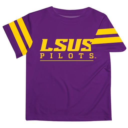 LSU Shreveport LSUS Pilots Vive La Fete Boys Game Day Purple Short Sleeve Tee with Stripes on Sleeves - Vive La Fête - Online Apparel Store