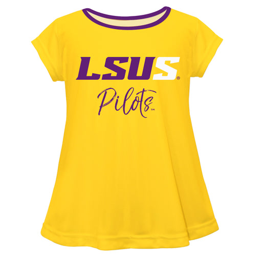 LSU Shreveport LSUS Pilots Vive La Fete Girls Game Day Short Sleeve Gold Top with School Logo and Name - Vive La Fête - Online Apparel Store