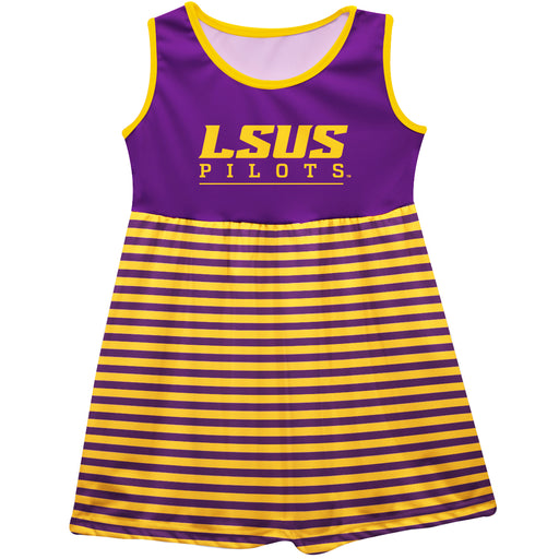 LSU Shreveport LSUS Pilots Vive La Fete Girls Game Day Sleeveless Tank Dress Solid Purple Logo Stripes on Skirt - Vive La Fête - Online Apparel Store
