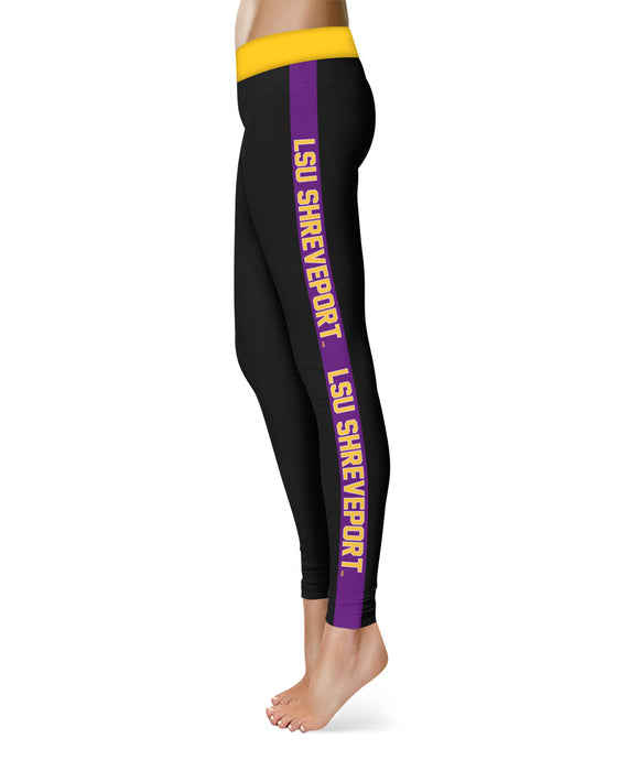 LSU Shreveport LSUS Pilots Vive La Fete Game Day Collegiate Purple Stripes Women Black Yoga Leggings 2 Waist Tights" - Vive La Fête - Online Apparel Store