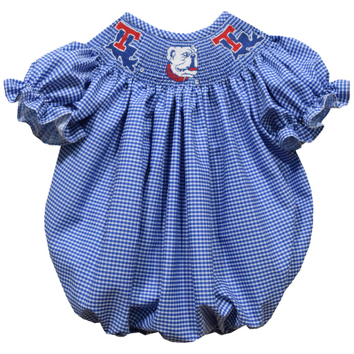 Louisiana Tech Bulldogs Smocked Blue Gingham Short Sleeve Girls Bubble