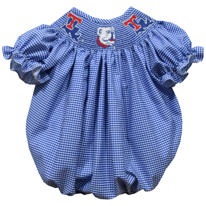 Louisiana Tech Bulldogs Smocked Blue Gingham Short Sleeve Girls Bubble