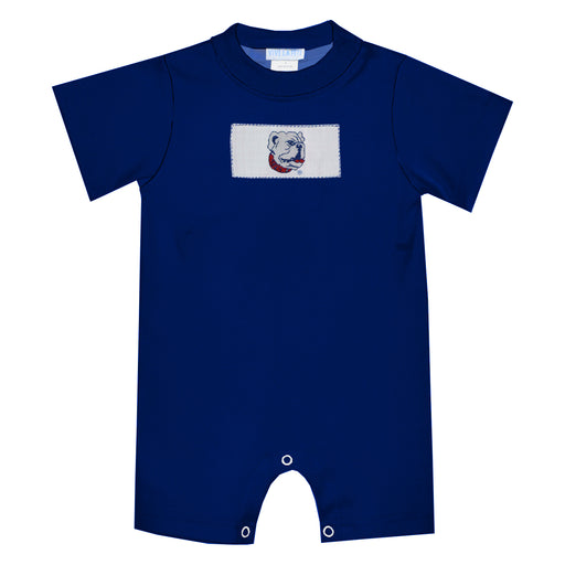 Lousiana Tech Bulldogs Smocked Blue Knit Short Sleeve Boys Bubble - Vive La Fête - Online Apparel Store