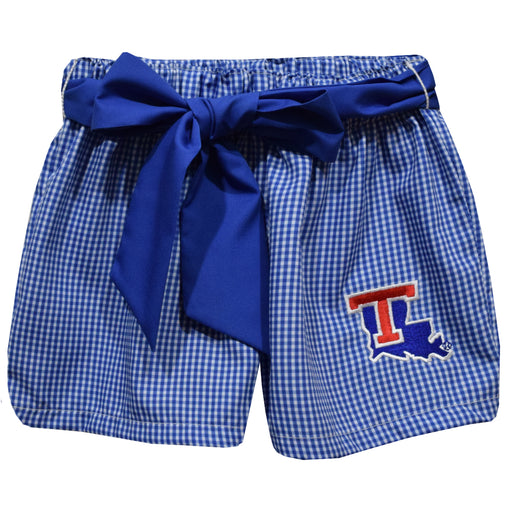 Louisiana Tech Bulldogs Embroidered Blue Gingham Girls Short with Sash