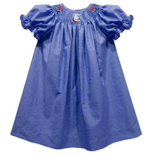 Louisiana Tech Bulldogs Smocked Blue Gingham Short Sleeve Bishop