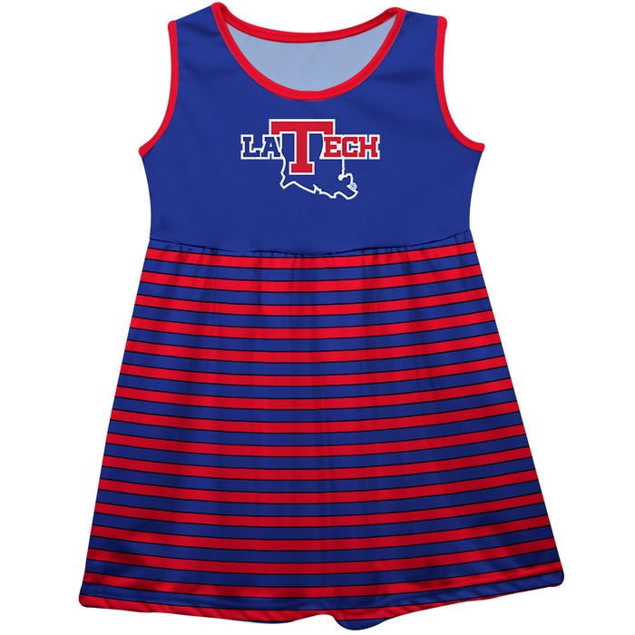 Louisiana Tech Bulldogs Vive La Fete Girls Game Day Sleeveless Tank Dress Solid Blue Logo Stripes on Skirt