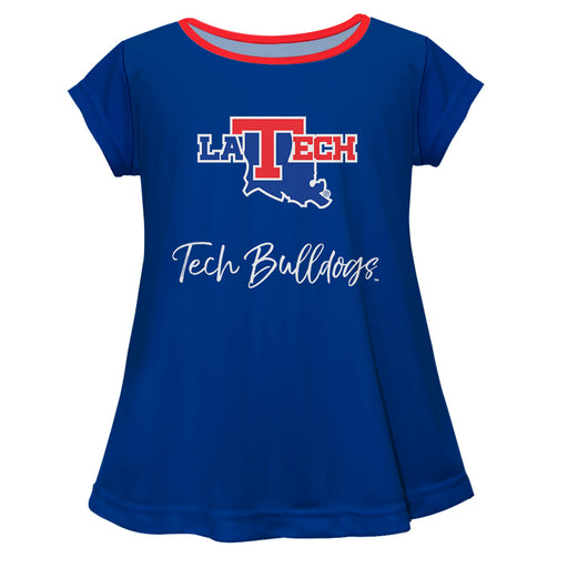 Louisiana Tech Bulldogs Vive La Fete Girls Game Day Short Sleeve Blue Top with School Logo and Name