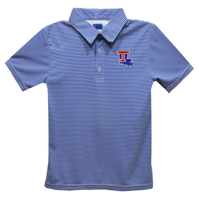 Louisiana Tech Bulldogs Embroidered Royal Stripes Short Sleeve Polo Box Shirt