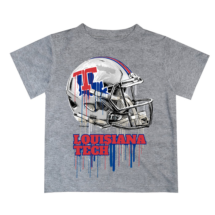 Louisiana Tech Bulldogs Original Dripping Football Helmet Gray T-Shirt by Vive La Fete