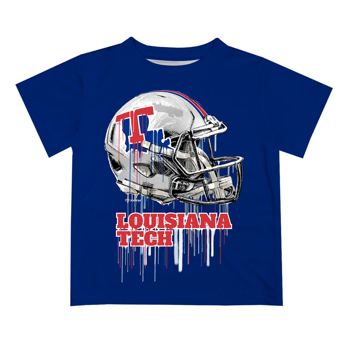 Louisiana Tech Bulldogs Original Dripping Football Helmet Blue T-Shirt by Vive La Fete