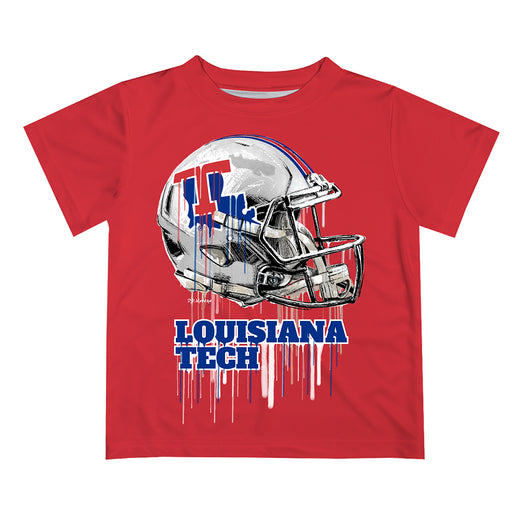 Louisiana Tech Bulldogs Original Dripping Football Helmet Red T-Shirt by Vive La Fete