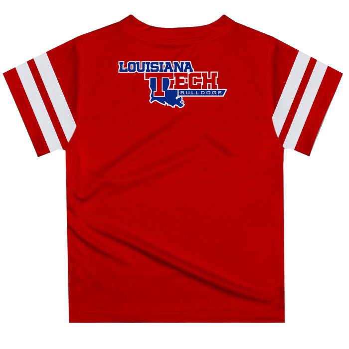 Louisiana Tech Bulldogs Vive La Fete Boys Game Day Red Short Sleeve Tee with Stripes on Sleeves - Vive La Fête - Online Apparel Store
