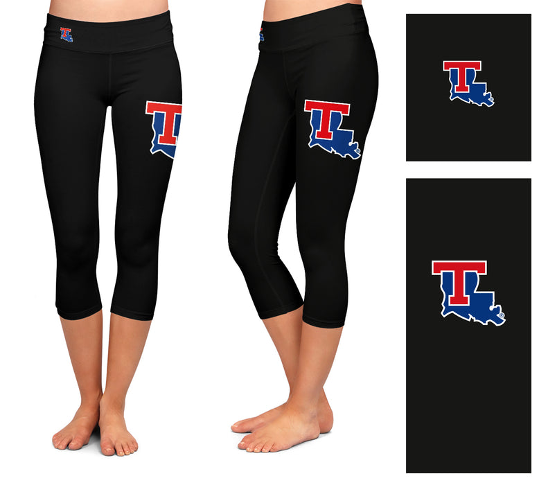 Louisiana Tech Bulldogs Vive La Fete Game Day Collegiate Large Logo on Thigh and Waist Women Black Capri Leggings - Vive La Fête - Online Apparel Store