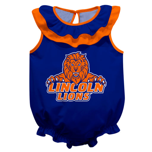 Lincoln University Lions LU Blue Sleeveless Ruffle Onesie Logo Bodysuit by Vive La Fete