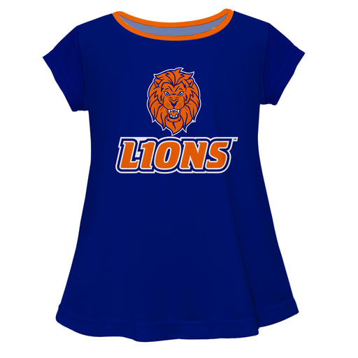 Lincoln University Lions LU Vive La Fete Girls Game Day Short Sleeve Blue Top with School Logo and Name