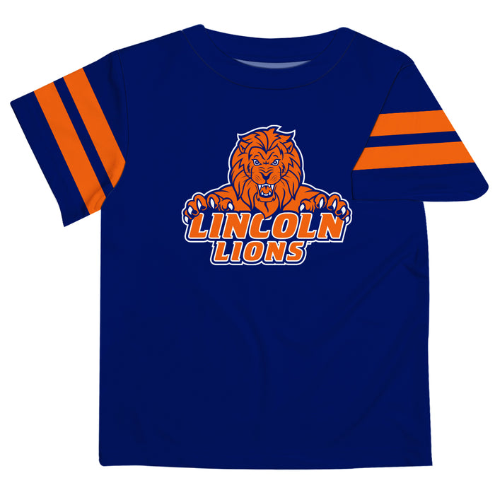 Lincoln Lions LU Vive La Fete Boys Game Day Blue Short Sleeve Tee with Stripes on Sleeves
