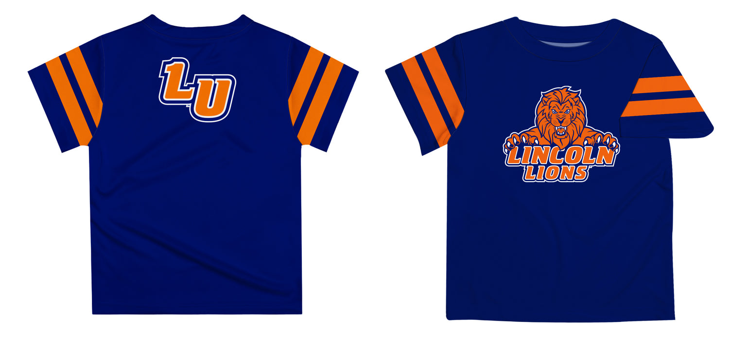 Lincoln Lions LU Vive La Fete Boys Game Day Blue Short Sleeve Tee with Stripes on Sleeves - Vive La Fête - Online Apparel Store
