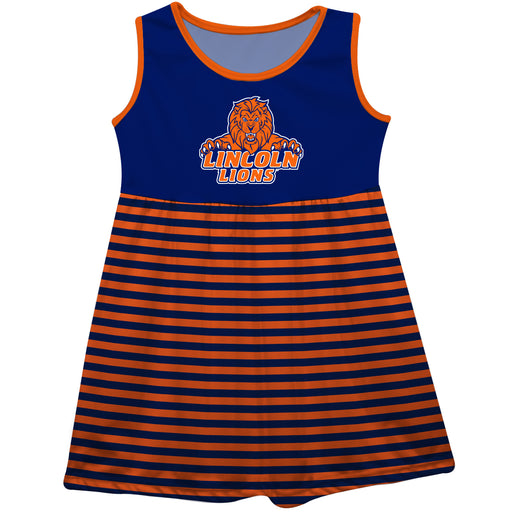 Lincoln University Lions LU Blue and Orange Sleeveless Tank Dress with Stripes on Skirt by Vive La Fete