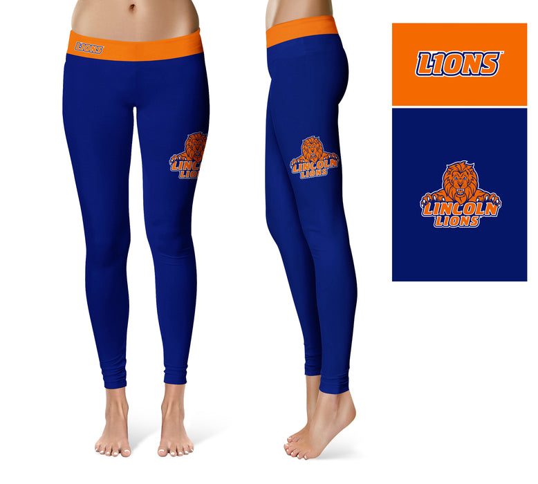 Lincoln University Lions LU Vive La Fete Game Day Collegiate Logo on Thigh Blue Women Yoga Leggings 2.5 Waist Tights - Vive La Fête - Online Apparel Store