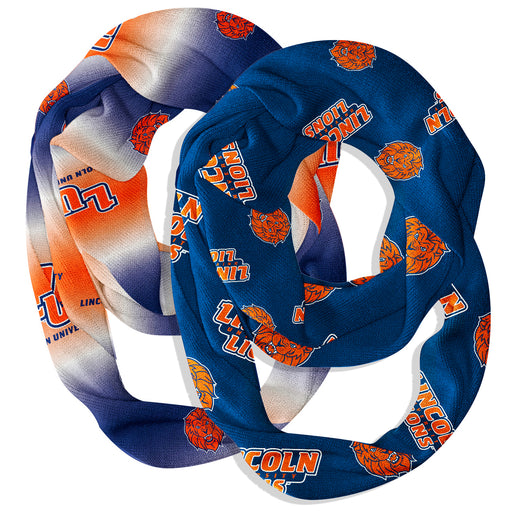 Lincoln Lions LU Vive La Fete All Over Logo Game Day Collegiate Women Set of 2 Light Weight Ultra Soft Infinity Scarfs