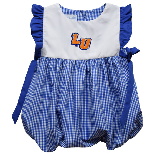 Lincoln University Lions LU Embroidered Royal Gingham Short Sleeve Girls Bubble