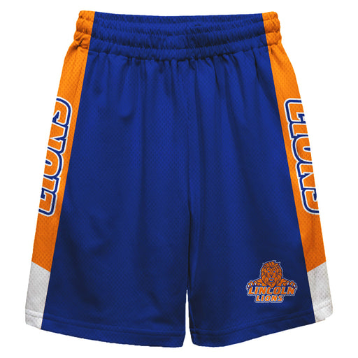 Lincoln Lions LU Vive La Fete Game Day Blue Stripes Boys Solid Orange Athletic Mesh Short