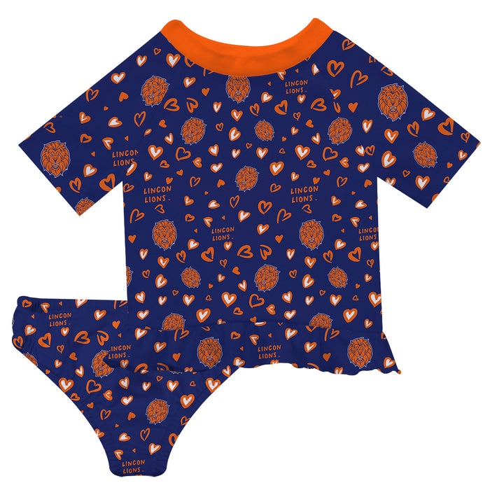 Lincoln University Lions LU Vive La Fete All Over Logo Blue Long Sleeve Bikini Set