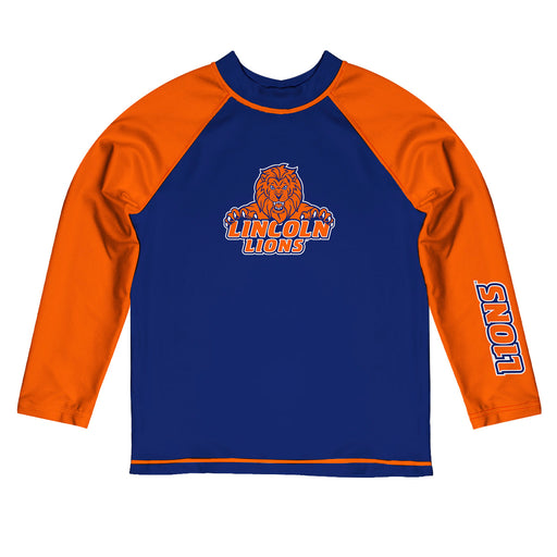Lincoln Lions LU Vive La Fete Logo Blue Orange Long Sleeve Raglan Rashguard
