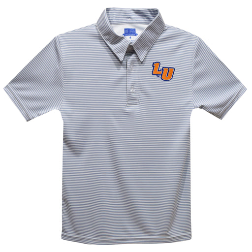 Lincoln University Lions LU Embroidered Gray Stripes Short Sleeve Polo Box Shirt