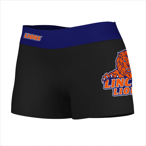 Lincoln Lions LU Vive La Fete Logo on Thigh & Waistband Black & Blue Women Yoga Booty Workout Shorts 3.75 Inseam