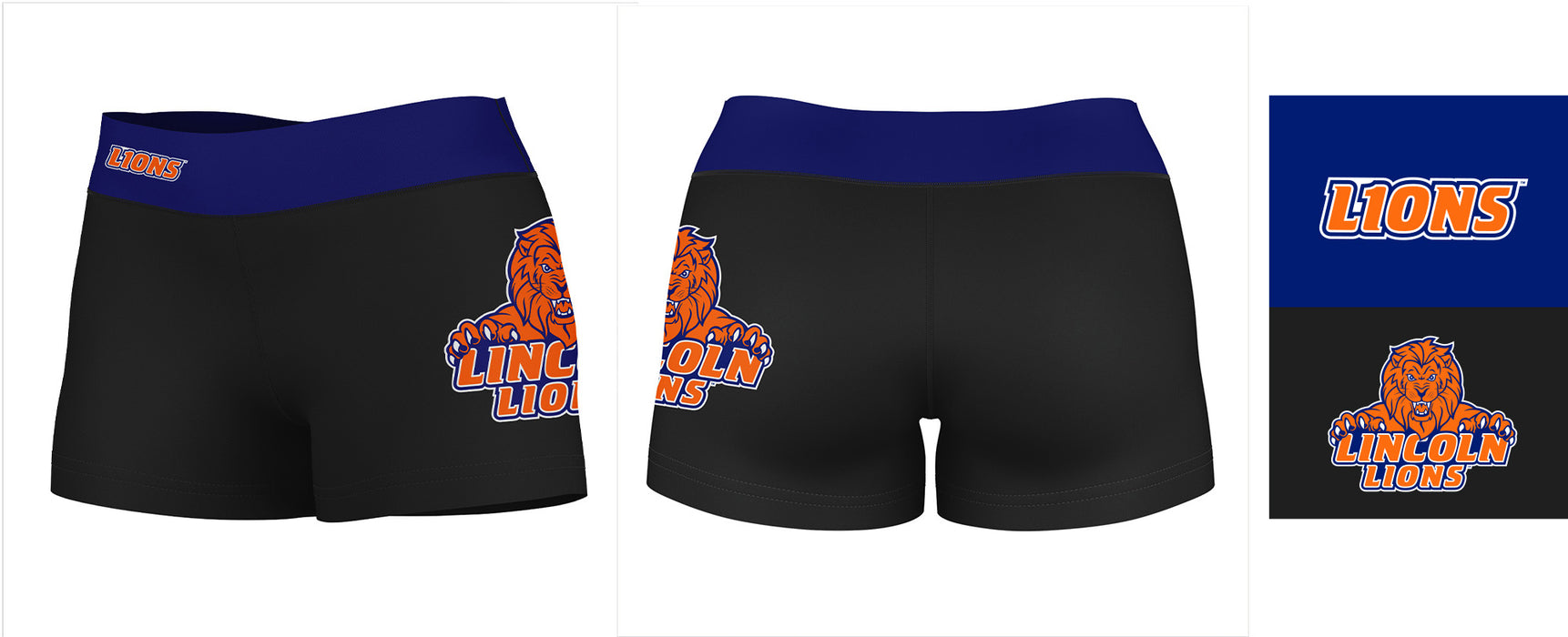 Lincoln Lions LU Vive La Fete Logo on Thigh & Waistband Black & Blue Women Yoga Booty Workout Shorts 3.75 Inseam - Vive La Fête - Online Apparel Store