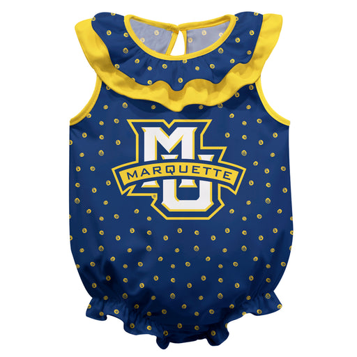 Marquette Golden Eagles Swirls Blue Sleeveless Ruffle Onesie Logo Bodysuit
