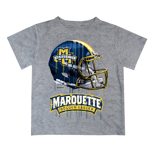 Marquette Golden Eagles Original Dripping Football Helmet Heather Gray T-Shirt by Vive La Fete