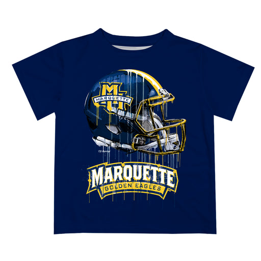 Marquette Golden Eagles Original Dripping Football Helmet Navy T-Shirt by Vive La Fete