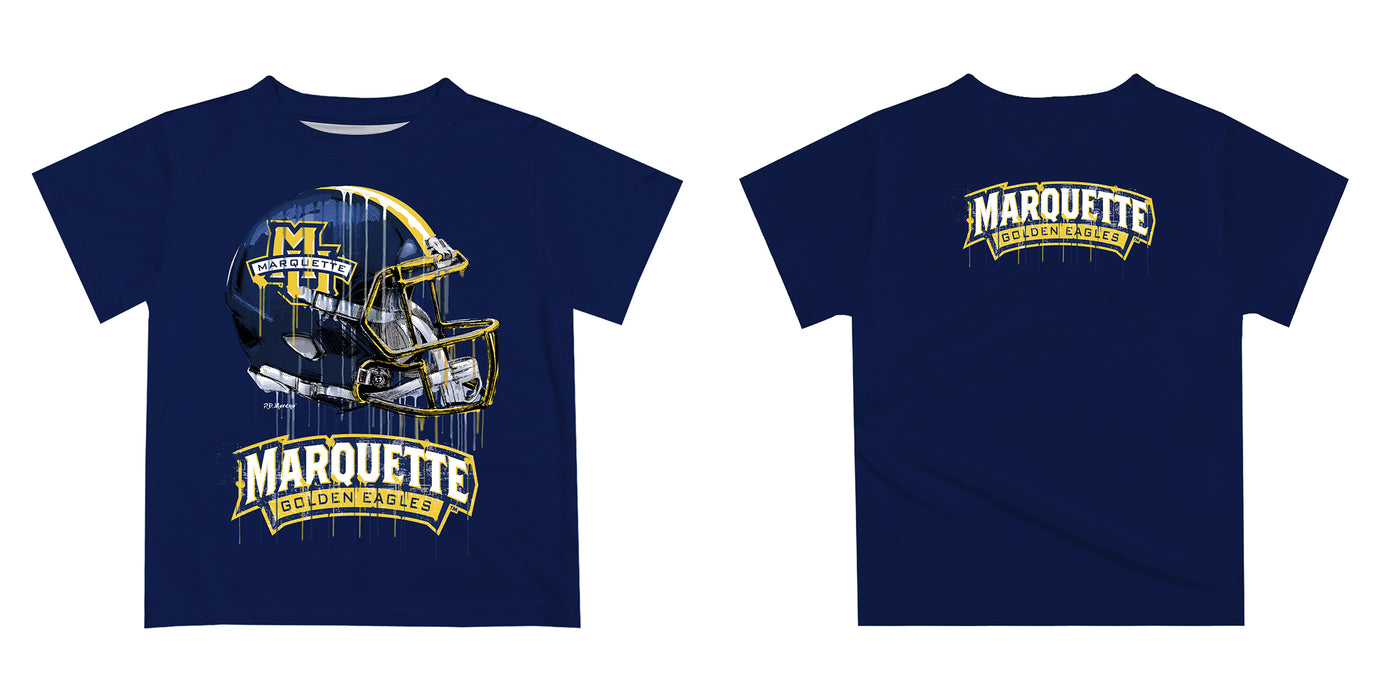 Marquette Golden Eagles Original Dripping Football Helmet Navy T-Shirt by Vive La Fete - Vive La Fête - Online Apparel Store
