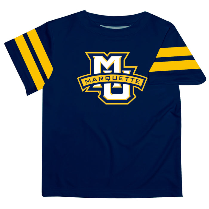 Marquette Golden Eagles Vive La Fete Boys Game Day Navy Short Sleeve Tee with Stripes on Sleeves - Vive La Fête - Online Apparel Store