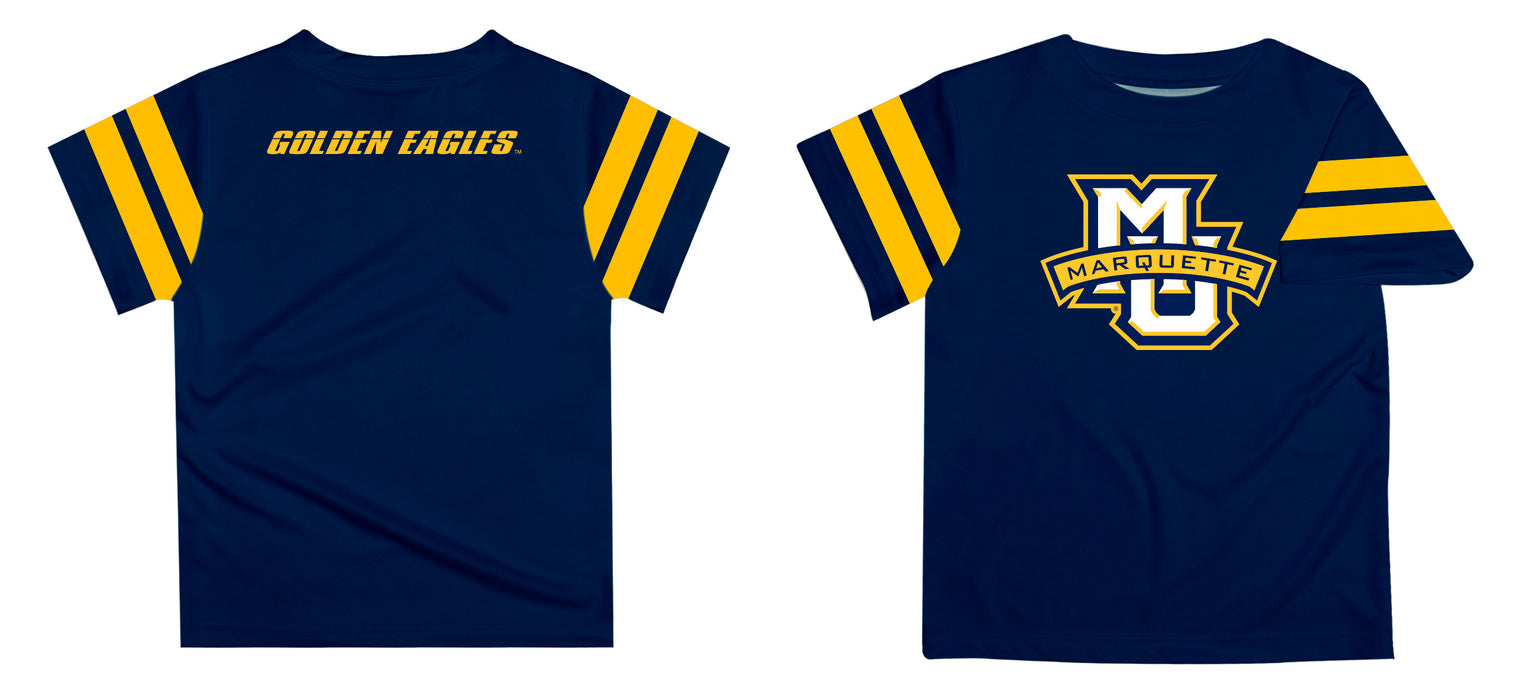 Marquette Golden Eagles Vive La Fete Boys Game Day Navy Short Sleeve Tee with Stripes on Sleeves - Vive La Fête - Online Apparel Store