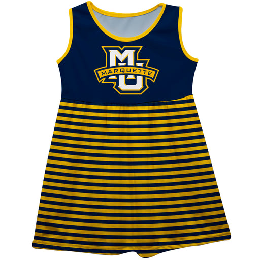 Marquette Golden Eagles Vive La Fete Girls Game Day Sleeveless Tank Dress Solid Navy Logo Stripes on Skirt - Vive La Fête - Online Apparel Store