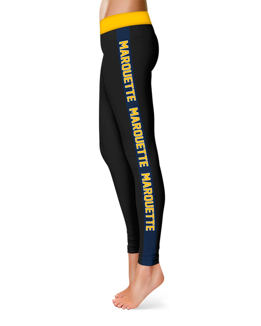 Marquette Golden Eagles Vive La Fete Game Day Collegiate Navy Stripes Women Black Yoga Leggings 2 Waist Tights"